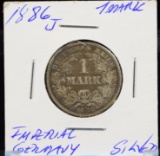 1886J Silver 1 Mark German Empire Attractive Tone Early Date