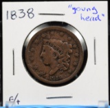 1838 Large Cent Young Head Fine Plus