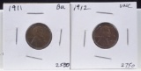 1911 & 1912 Lincoln Cents 2 Coins