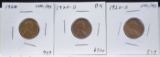 1920, 20-D & 20-S Lincoln Cents 3 Coins