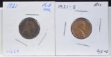 1921 & 1921-S Lincoln Cents 2 Coins