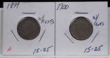 1899 & 1900 V-Nickels 2 coins A