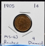 1905 Indian Head Cent Rainbow Tone 4 Diamond MS63