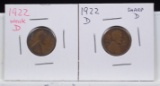 1922-D Lincoln Cents Weak D & Sharp D