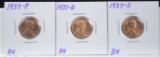 1937, 37-D & 37-S Lincoln Cents 3 Coins