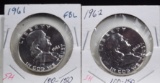 1961 & 1962 Silver Proof Franklin Half Dollars 2 Coin sm