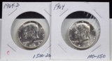 2 Silver Kennedy Half Dollars 64 & 64-D UNC 2 Coins C