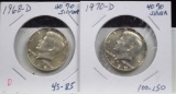 2  40% Silver Kennedy Half Dollars UNC 2 Coins D