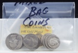 Bag of Coins 4 V, 3 Buff, 2 Dimes & 1 Washington Q