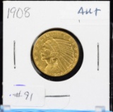 1908 $5 Gold Indian AU Plus