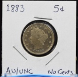 1883 Liberty Nickel No Cents AU/UNC