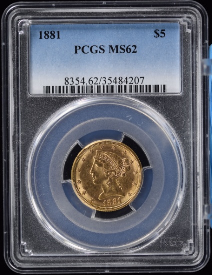 1881 $5 Gold Liberty PCGS MS-62