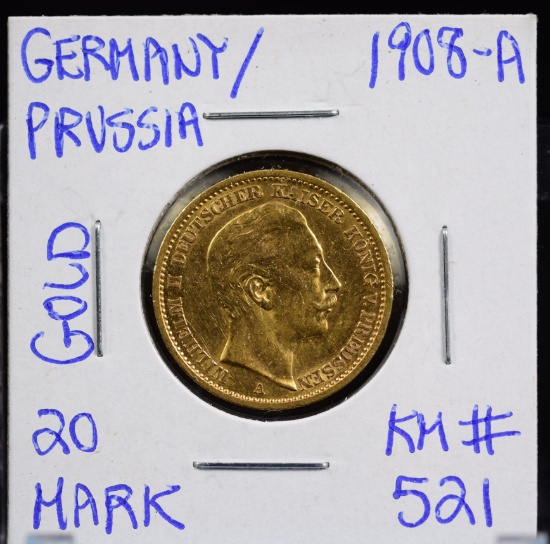 1908-A Gold 20 Mark Germany/Prussia UNC