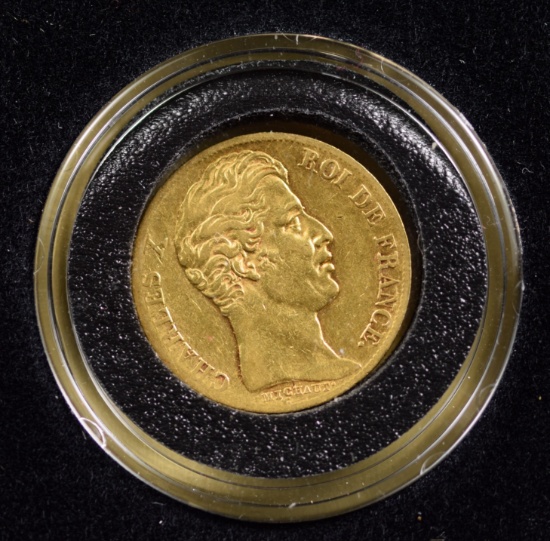 1828 A Gold 20 Francs Charles X CH/XF Black Box