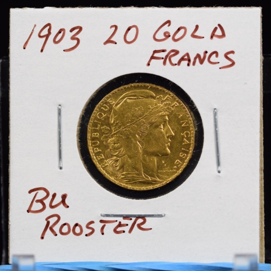 1903 20 Gold Francs Rooster BU