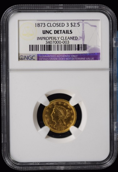 1873 $2.5 Gold Liberty Closed 3 NGC UNC details