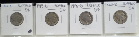 4 Better Date Buffalo Nickels 1915-D,18-D,18-S,20-D Good