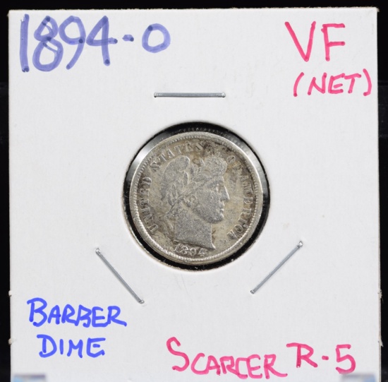 1894-O Barber Dime VF Plus Details Scarce R5