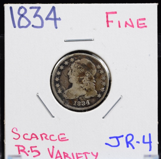 1834 Bust Dime Fine JR4 Scarce R5