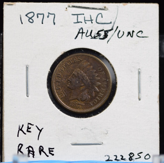 1877 Indian Head Cent AU Plus Rare Key Date
