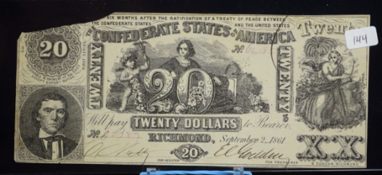 $20 Confederate States Sept 2nd 1861 Richmond w/Signatures