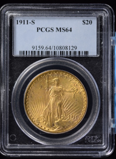 1911-S $20 Gold St Gaudens PCGS MS-64
