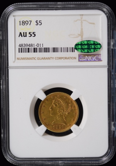 1897 $5 Gold Liberty NGC AU-55 CAC