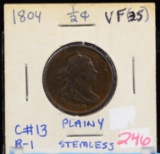 1804 Plain 4 Half Cent Stemless VF35 Plus