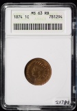 1874 Indian Head Cent ANACS MS-63 RB