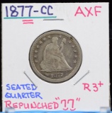 1877-CC Seated Quarter Repunched 77 Almost XF