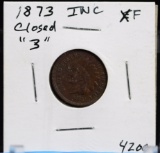 1873 Indian Head Cent XF Closed 3