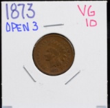 1873 Open 3 Indian Head Cent VG Plus