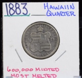 1883 Hawaiian Quarter Net VF/XF
