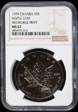 1999 Canada Maple Leaf Fireworks NGC MS-67 Great Toning