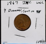 1867 Indian Head Cent UNC Spot Rev