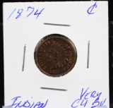 1874 Indian Head Cent Light Tone Better Date CH BU Lustrous