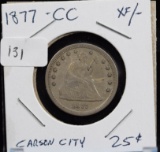 1877-CC Seated Liberty Quarter Carson City Extra fine