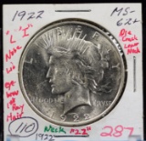 1922 Peace Dollar MS62 Plus