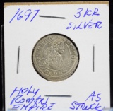 1697 Silver 3 Kreuzer Holy Empire King Leopold Very Scarce