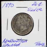 1890 Silver 20 Cent Canada Newfoundland Rainbow Tone Nice