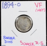 1894-O Barber Dime VF Plus Details Scarce R5