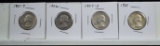 4 Silver Washington Quarters 37-D,42,47-S,64