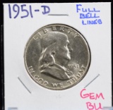 1951-D Franklin Half Dollar Full Bell Lines GEM BU