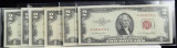 6 $2 Red Seal Certificates 1953 A B C 1963 C AU UNC