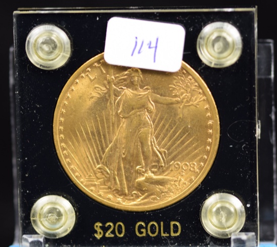 1908 $20 Gold Double Eagle St NO Motto CH UNC