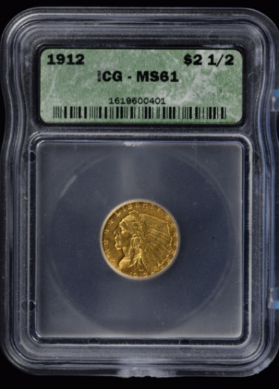 1912 $2.5 Gold Indian ICG MS-61 Scarce Early Date