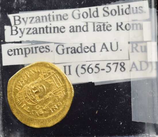 565-578 AD Gold Byzantine Solidus AU