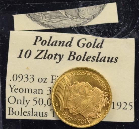 1925 Gold Poland 10 Zloty Boleslaus