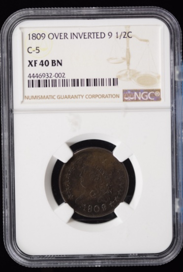 1809/9 Half Cent Inverted NGC XF-40 BN