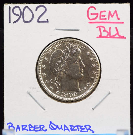 1902 Barber Quarter Sharp GEM BU MS63/4